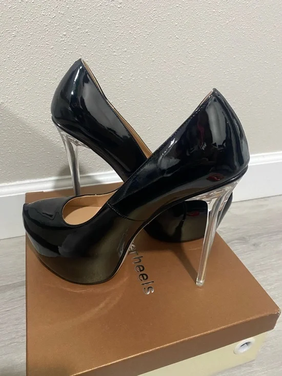 Black Patent Platform Pumps with Clear Stiletto Heel - Picture 1 of 7